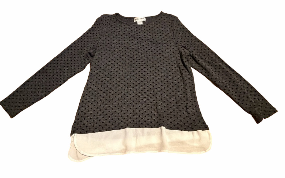 BNWT Cathy Daniel’s Womens Black Eyelet Long-Sleeve Top with Ivory Hem